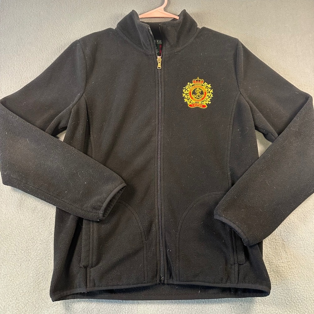 Lauren Ralph Lauren Black Fleece Crest Full Zip Jacket Mock Neck Women Medium